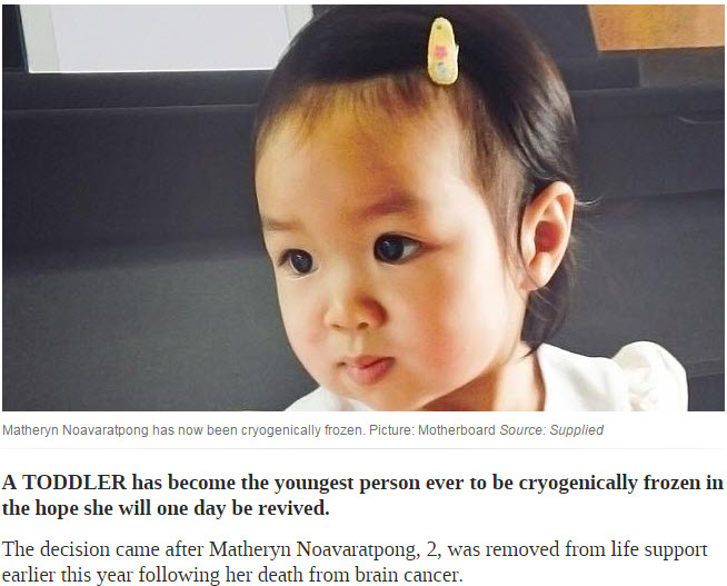Two-year-old is the youngest ever person to be cryogenically frozen